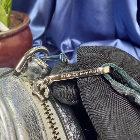 Rebecca Minkoff NWT Blythe Xbody – Silver Leather with Jewel-Tone Metallic Strap - Picture 7 of 16